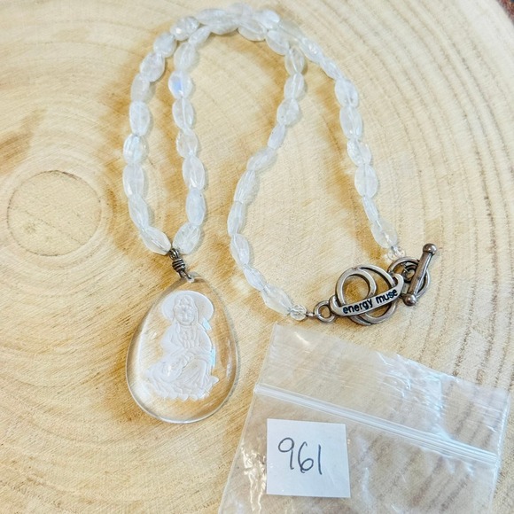 Energy Muse Intaglio Buddha Necklace Quartz natural beads Statement Collar 16" - Picture 6 of 6